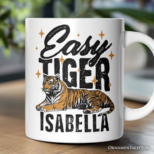 Load image into Gallery viewer, Easy Tiger Personalized Mug, Vintage Wild Animal Retro Grunge Gift With Custom Name