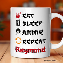 Load image into Gallery viewer, Eat Sleep Anime Repeat Personalized Mug, Funny Anime Lover Gift With Custom Name