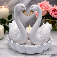 Load image into Gallery viewer, Elegance in Union Swan Figurine and Tealight Candle, 7" Romantic Couples Gift for Valentine or Anniversary