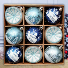 Load image into Gallery viewer, Elegant Blue Winter Theme Christmas Ornament Bundle, 9 Piece Snow and Tree Baubles