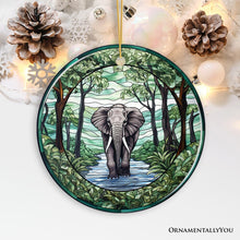 Load image into Gallery viewer, Elephant Elegance Stained Glass Style Ceramic Ornament, African Animals Christmas Gift and Decor
