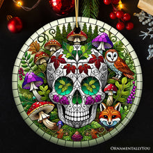 Load image into Gallery viewer, Enchanted Woodland Sugar Skull Ornament, Mystical Forest Christmas Gift and Decor