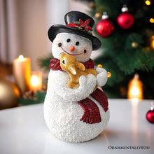 Load image into Gallery viewer, Enchanting Snowman and Fawn Home Holiday Decoration, 8" Tall Winter Woodland Deer Figurine