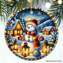 Load image into Gallery viewer, Enchanting Snowman with Cozy Lantern in Winter Village Ceramic Ornament for Decor and Gift