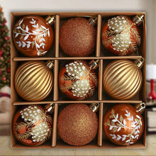Carregar imagem no visualizador da galeria, Fall Inspired Bronze Gold 9 Piece Christmas Ornament Bauble Bundle