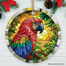 Carregar imagem no visualizador da galeria, Feathered Friends Adventure Parrot Stained Glass Style Ceramic Ornament, Safari Animals Christmas Gift and Decor
