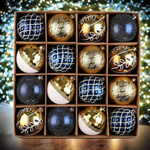 Carregar imagem no visualizador da galeria, Festive Gold and Frosted Blue Assorted Ornament Bauble Bundle, Set of 16 Elegant Christmas Balls