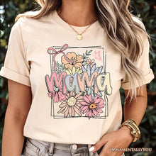 Cargar imagen en el visor de la galería, Floral Mama Coquette Bow Pastel T-Shirt, White and Natural Boho Tee With Spring Flower