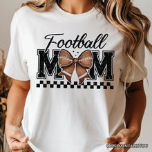 Carregar imagem no visualizador da galeria, Football Mom Coquette Bow Retro T-Shirt, Stylish Game Day White Tee for Trendy and Proud Sports Mothers