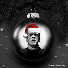 Carregar imagem no visualizador da galeria, Frankenstein Christmas Spooky Portrait Glass Ornament, Black Horror Halloween Tree Decoration