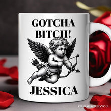 Cargar imagen en el visor de la galería, Funny Valentine's Day Cupid Personalized Mug, Vintage Sarcastic Gift With Custom Name