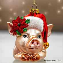 Carregar imagem no visualizador da galeria, Charming Pig with Santa Hat Glass Christmas Ornament, Cute Farmhouse Tree Decor