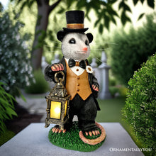 Carregar imagem no visualizador da galeria, Gentleman Opossum the Victorian Nightcrawler with Solar Powered Lamp Statue, 13" Lighted Garden Statue