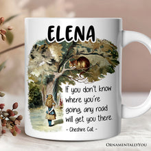Load image into Gallery viewer, Getting Lost Cheshire Cat Quote Personalized Mug, Vintage Alice's Adventures in Wonderland