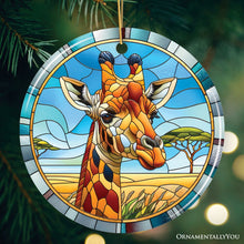 Load image into Gallery viewer, Giraffe Rendezvous Stained Glass Style Ceramic Ornament, African Animals Christmas Gift and Decor