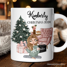 Carregar imagem no visualizador da galeria, Glamorous Girl Personalized Christmas Mug, Fashionista Teenager Shopping Addict Holiday Gift