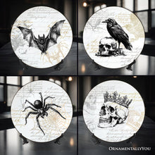 Carregar imagem no visualizador da galeria, Gothic Elegance Set of 4 Plates with Real Gold Trim, Halloween Tableware Collection for Salad, Dessert, Appetizer, and Side Plates