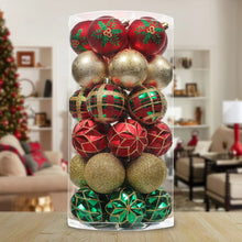 Carregar imagem no visualizador da galeria, Graceful Ornament Bundle Set, Red, 30 Green and Gold Glittered Tree Baubles