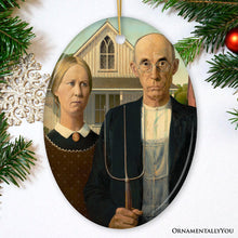 Carregar imagem no visualizador da galeria, Grant Wood American Gothic Art Ceramic Ornament, Famous Painting Christmas Decoration Souvenir