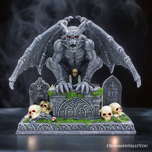 Carregar imagem no visualizador da galeria, Grave Guardian Gargoyle Figurine, 7" Solar Powered Gothic Halloween Garden Statue