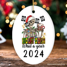 Carregar imagem no visualizador da galeria, Ho Ho Ho Holy Sh*t What a Year Christmas Ornament, Funny Festive Skeleton