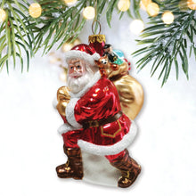 Load image into Gallery viewer, Holly Jolly Santa Claus with Gift Bag and Toys Blown Glass Christmas Ornament