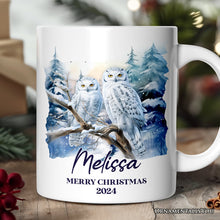 Carregar imagem no visualizador da galeria, Snowy Owl Personalized Mug, Grand Arctic Majesty Christmas Gift With Custom Name and Date