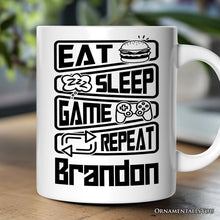 Load image into Gallery viewer, Eat Sleep Game Repeat Personalized Mug, Funny Gamer Gift With Custom Name