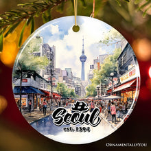 Carregar imagem no visualizador da galeria, Illustrated Seoul South Korea Ceramic Ornament, Souvenir and Christmas Keepsake