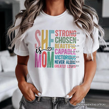 Carregar imagem no visualizador da galeria, Inspirational Christian Mom T-Shirt, Affirmation White Tee for Strong and Motivated Mothers