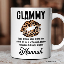 Carregar imagem no visualizador da galeria, Leopard Lips Glammy Definition Personalized Mug, Coquette Grandma Gift With Custom Name