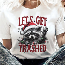 Carregar imagem no visualizador da galeria, Let's Get Trashed Christmas Raccoon T‑Shirt, Funny Tee for Feral Women