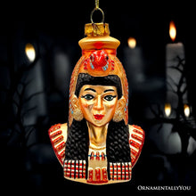 Carregar imagem no visualizador da galeria, Majestic Cleopatra Glass Ornament, Egyptian Holiday Unique Handcrafted Christmas Decor