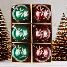 Carregar imagem no visualizador da galeria, Majestic Gold Glittered Floral Bauble Christmas Ornament Set, 6 Pieces of Maroon and Green Round Tree Balls