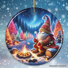 Carregar imagem no visualizador da galeria, Majestic Winter World Gnome Camper Ceramic Christmas Ornament, Luminescent Forest and Starry Night