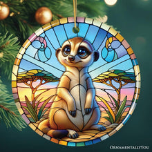 Carregar imagem no visualizador da galeria, Meerkat Marvels Stained Glass Style Ceramic Ornament, Safari Animals Christmas Gift and Decor