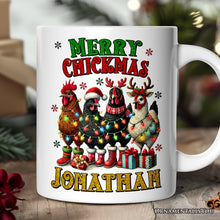 Carregar imagem no visualizador da galeria, Merry Chickmas Personalized Mug, Farmhouse Christmas Custom Chickens Gift