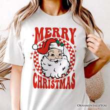 Carregar imagem no visualizador da galeria, Merry Christmas Santa T‑Shirt, Retro Red Checkered Tee for Classic Holiday Season