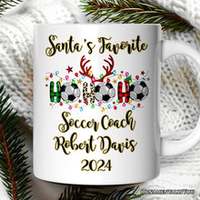 Carregar imagem no visualizador da galeria, Personalized Mug Soccer Buffalo Plaid Christmas, Ho Ho Ho Football Gift