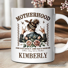 Carregar imagem no visualizador da galeria, Motherhood Mama Rock Personalized Mug, Retro Gift for Strong Moms With Custom Name