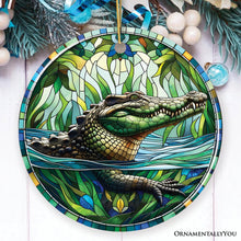 Load image into Gallery viewer, Nile Crocodile Stained Glass Style Ceramic Ornament, African Animals Christmas Gift and Decor