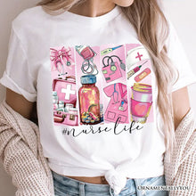 Carregar imagem no visualizador da galeria, Nurse Life T-Shirt, White and Natural Medical Essentials Tee for Coquette Nurses