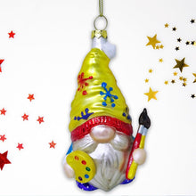 Carregar imagem no visualizador da galeria, Painter Artist Gnome Glass Christmas Ornament