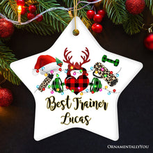 Carregar imagem no visualizador da galeria, Personalized Gym Buffalo Plaid Leopard Merry Christmas Ornament, Personal Trainer Gift