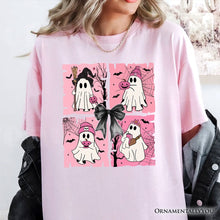 Carregar imagem no visualizador da galeria, Pink Halloween Ghost T-Shirt, Coquette Spooky Season Tee for Girly Aesthetic