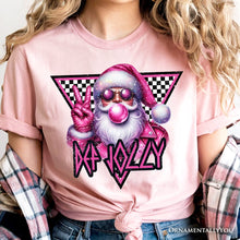Carregar imagem no visualizador da galeria, Pink Santa Blowing Bubblegum T‑Shirt, Def Jolly Coquette Retro Christmas Tee