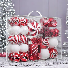Carregar imagem no visualizador da galeria, Premium Christmas Candy Red and White Large Ornament Set, Candycane Color 108 Piece Bauble Bundle