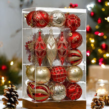 Carregar imagem no visualizador da galeria, Red and Gold Glitter Luxury Shatterproof Christmas Ornament Bauble Set
