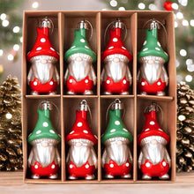 Carregar imagem no visualizador da galeria, Red and Green Polka Dot Christmas Folksy Gnome Ornament Set, 8 Shatterproof Tree Gnomies