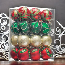 Carregar imagem no visualizador da galeria, Refined Ornament Bauble Set, 24 Piece Red, Gold, and Green Glitter Christmas Bundle
